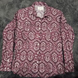 Panhandle Slim Western Burgundy and White Paisley Shirt Pearl Snap